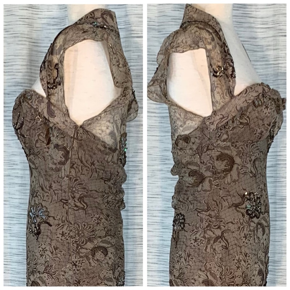 Nina Austin brown and tan floral evening gown. - Picture 9 of 14